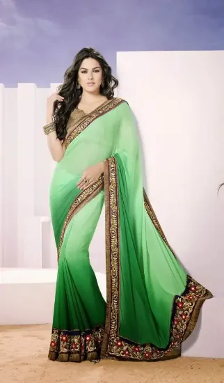 Picture of sanskriti handmade pure silk ethnic saree green printed