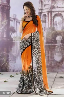 Picture of sanskriti handmade pure silk ethnic saree orange printe