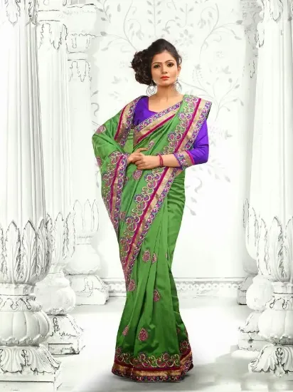 Picture of sanskriti indian handmade printed saree pure silk fabri