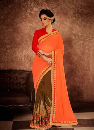 Picture of saree georgette fabric with rowsilk blouse indian tradi