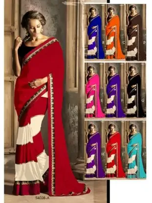 Picture of set of women embroidered saree georgette blend handmade