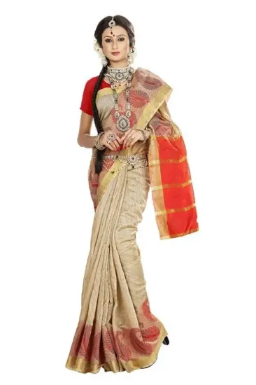 Picture of silky cotton saree, sari traditional printed sari with 