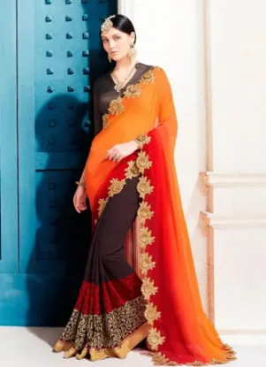 Picture of silky cotton saree, traditional sari, printed sari with