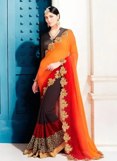 Picture of silky cotton saree, traditional sari, printed sari with