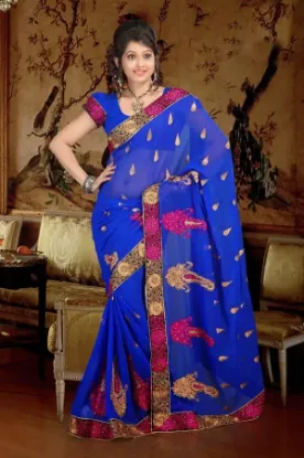 Picture of sky blue indian wedding bollywood designer cotton saree