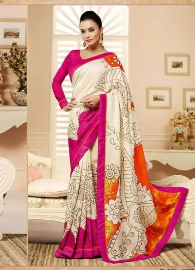 Picture of traditional art bhagalpuri silk saree peabatik print ka