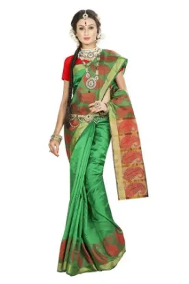 Picture of traditional eligent poly cotton beige saree women party