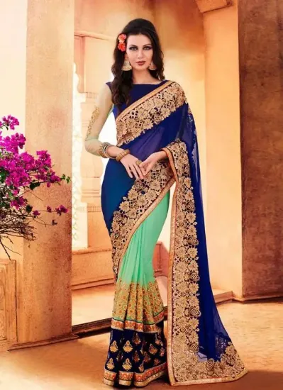 Picture of traditional kota silk with mirror work sari bollywood i