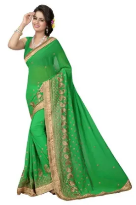 Picture of traditional pakistani saree fashion multi work georgett