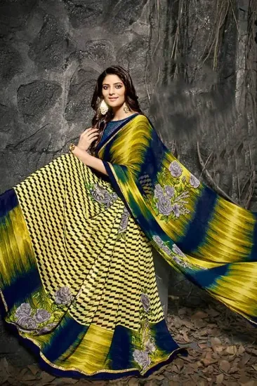 Picture of trandy black art silk saree floral women wedding wear p