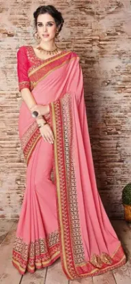 Picture of trendy silk georgette fancy border party wear designer,