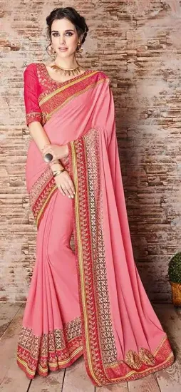 Picture of trendy silk georgette fancy border party wear designer,