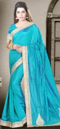 Picture of turquoise traditional bhagalpuri silk designer saree p,