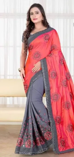 Picture of uppada fancy soft silk saree jari grand pallu work dou,