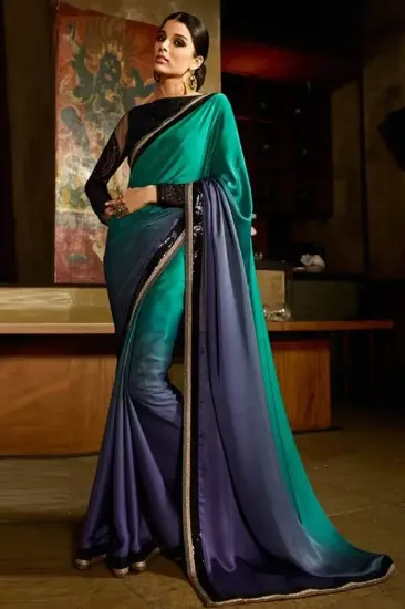 Picture of wedding shaded saree indian ethnic georgette embroidery