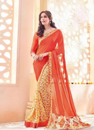 Picture of wedding wear beautiful orange pink tussar silk saree pa