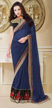 Picture of wedding wear hand woven blue saree indian modest maxi g