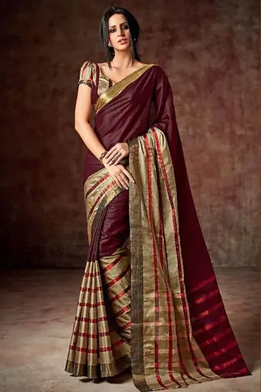 Picture of womeca women's red art silk banarasi saree for party w,