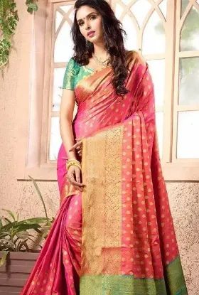 Picture of women ethnic saree nylon net fabric blouse stylist ind,