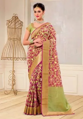 Picture of women indian sari georgette blend embroidered magenta ,