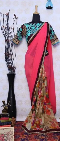 Picture of women's banarsi satin silk heavy work saree zari borde,