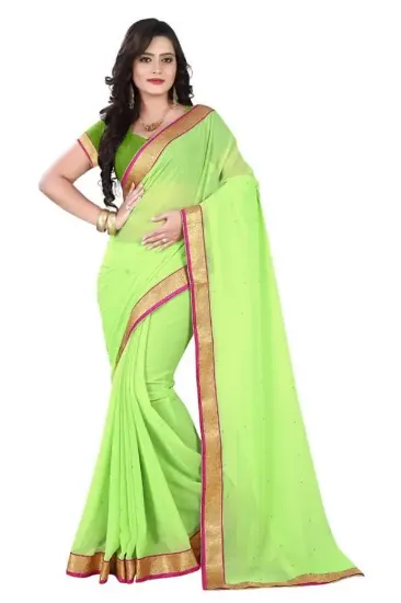 Picture of women's banarsi satin silk heavy work saree zari border