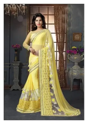 Picture of women's party wear banarasi silk printed saree zari wo,