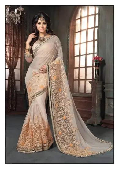 Picture of women's party wear pure binny chiffon saree with blous,