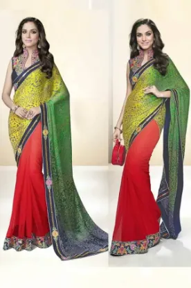 Picture of women's party wear pure binny chiffon saree with blouse