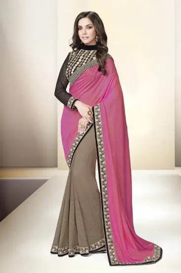 Picture of women's party wear pure crepe printed saree with blouse