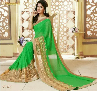 Picture of women's party wear self printed brocade saree heavy bo,