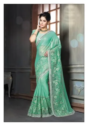 Picture of women's party wear self printed brocade saree with blo,