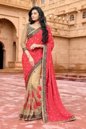 Picture of women's party wear self printed brocade saree with blou