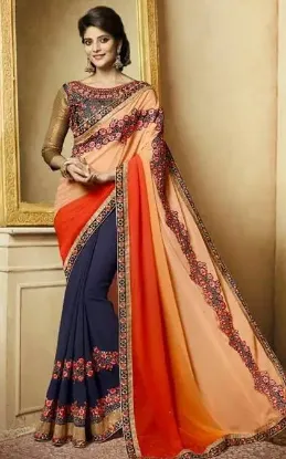 Picture of women's party wear self printed brocade saree with blou