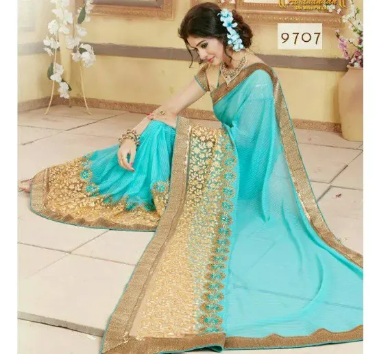 Picture of women's pure georgette half half saree handmade gotta ,