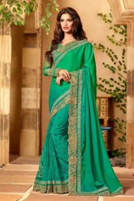 Picture of women's pure georgette half half saree handmade gotta b