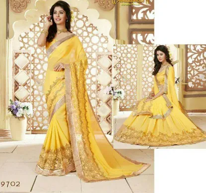 Picture of women's pure georgette handmade saree embroidery work ,