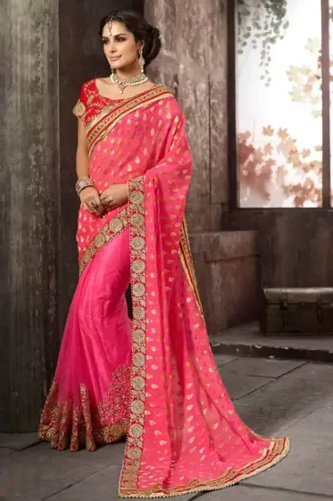 Picture of women's pure georgette handmade saree embroidery work b