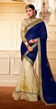 Picture of women's pure georgette saree handmade gotta work borde,