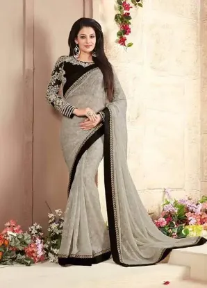 Picture of wthnic indian bollywood designer georgette saree satin,