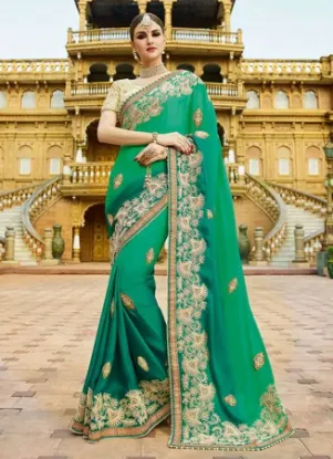 Picture of yellow grey designer zari border border bollywood sari,