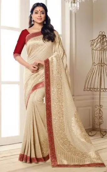 Picture of zari work banarasi saree cotton blend fancy latest des,