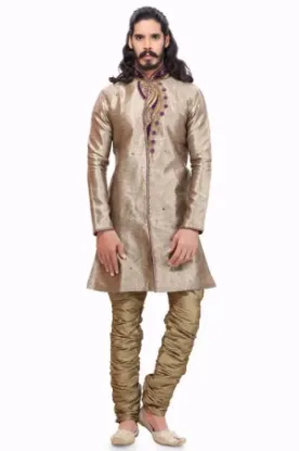 Picture of black jacquard silk indian wedding indowestern sherwani