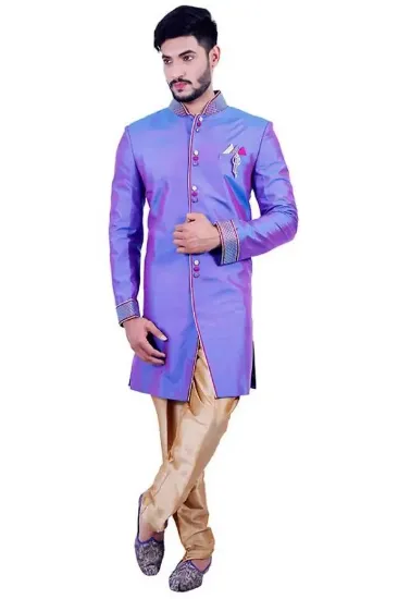 Picture of blue indigo indian wedding indowestern sherwani for men