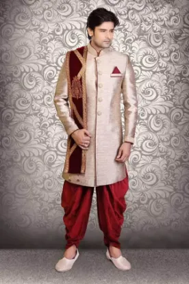 Picture of burgundy purple indian wedding indowestern sherwani for