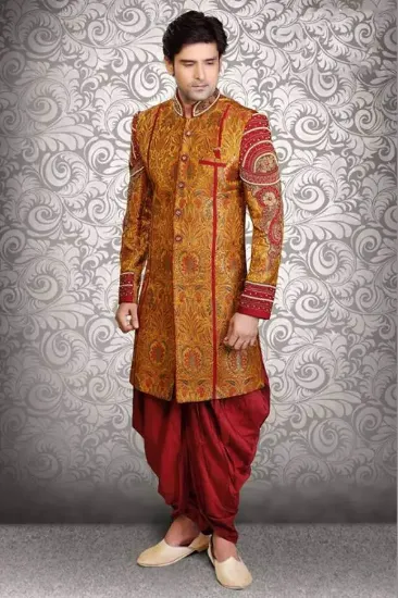 Picture of charming indian wedding fog colour sherwani for men ,j8