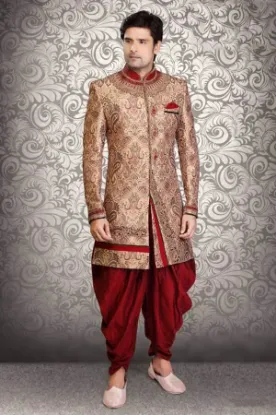 Picture of classic cream brocade silk indian wedding sherwani for 