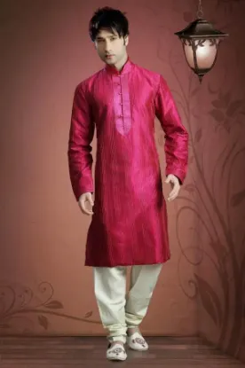 Picture of classy off white jacquard silk indian wedding sherwani 