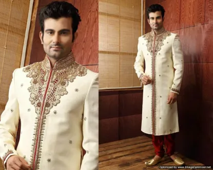 Picture of designer indian wedding men sherwani churidar kurta pyj