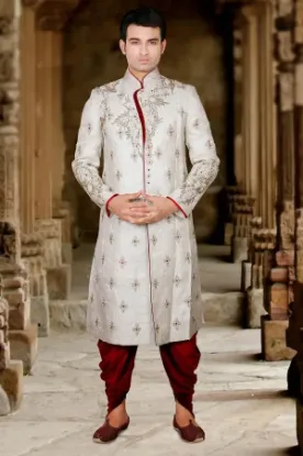 Picture of elegant indian wedding white sherwani for men ,j327